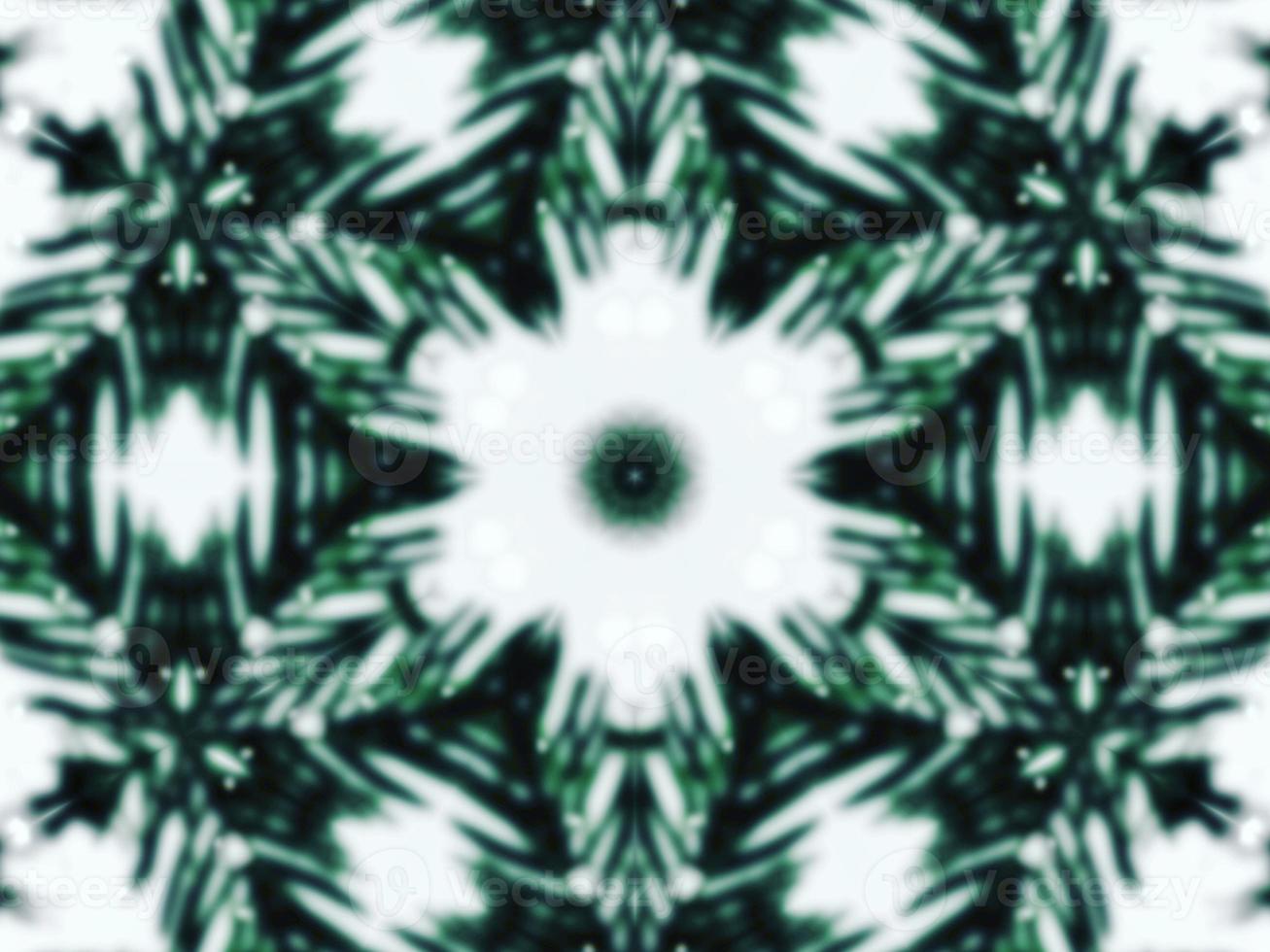 Blurry green leaves kaleidoscope background abstract flower and symmetric pattern for christmas vibes photo