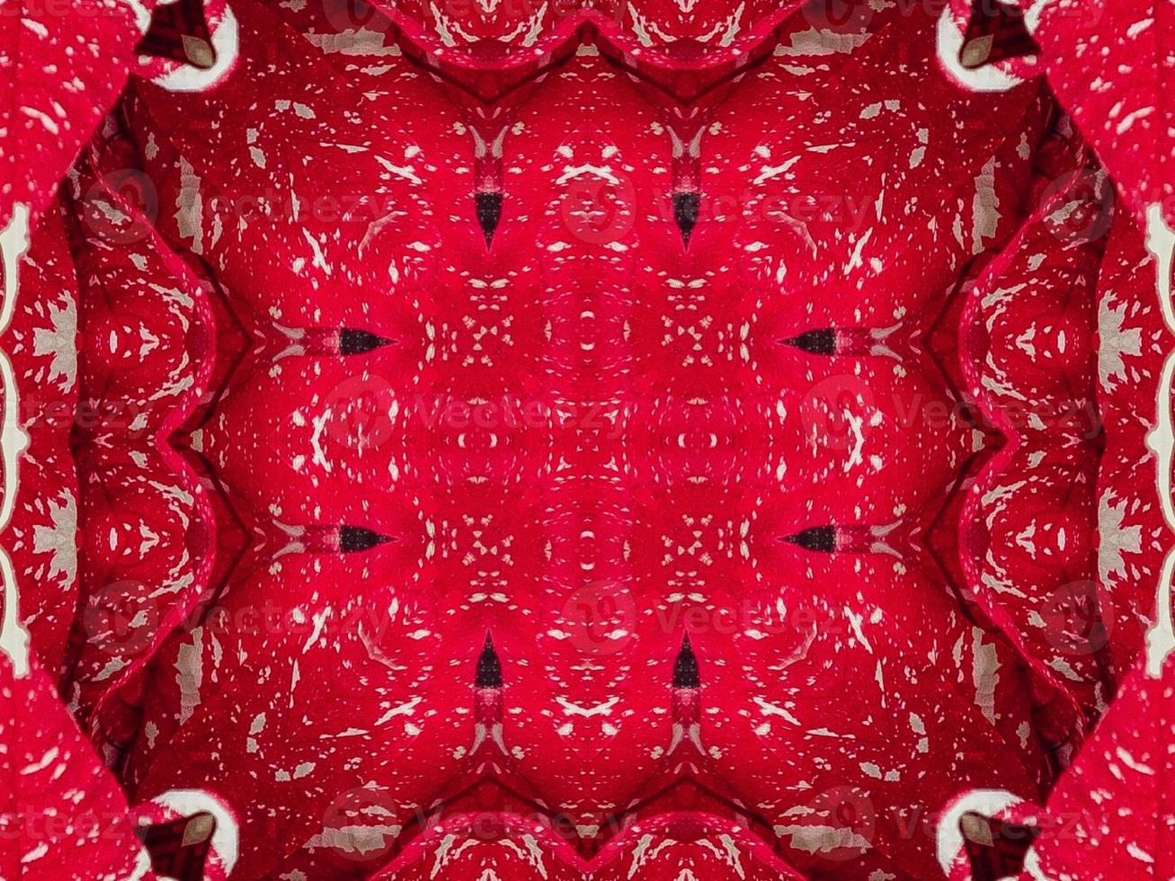 Red floral kaleidoscope background abstract unique and symmetric pattern for christmas vibes photo