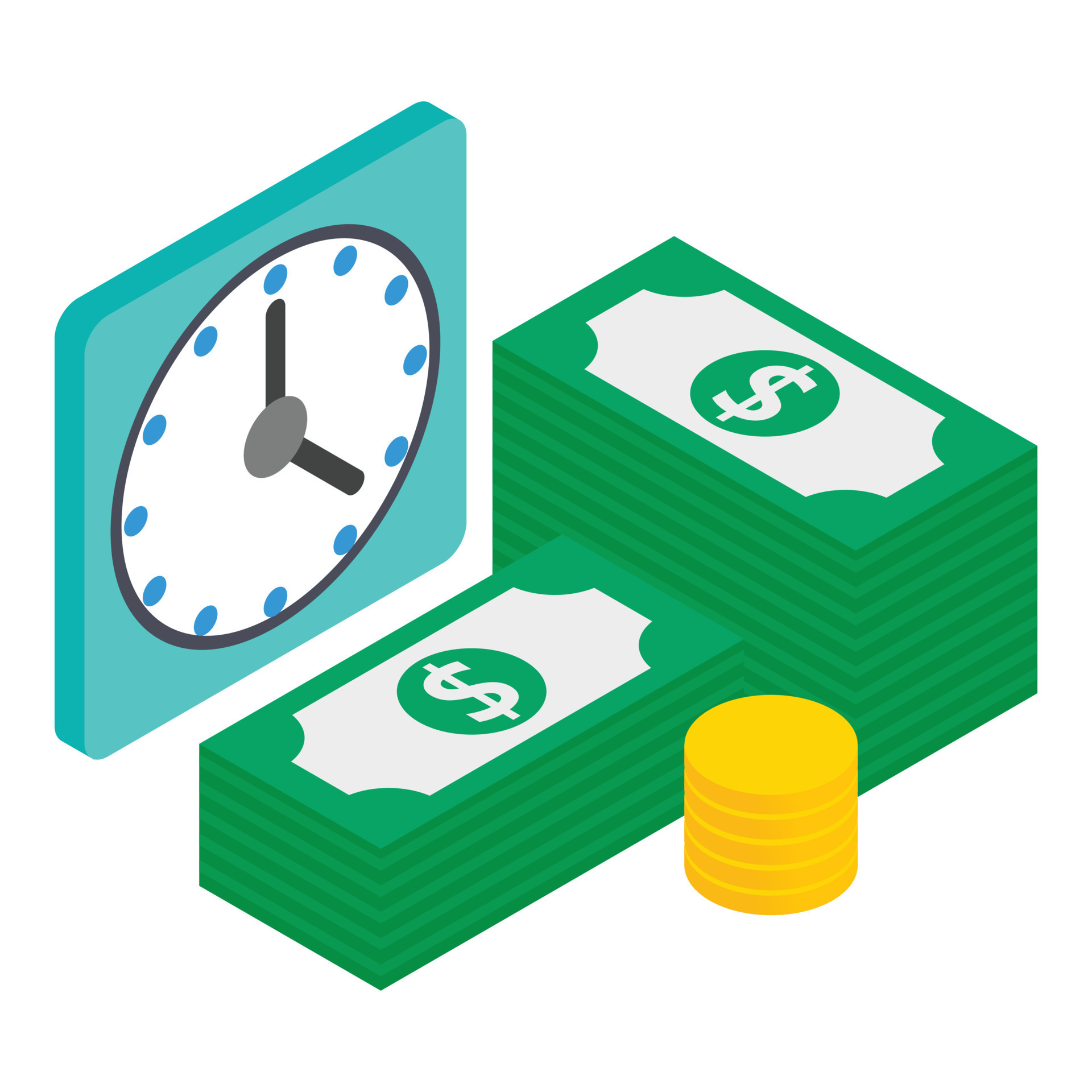 Loan management icon isometric vector. Clock stack of paper bill and