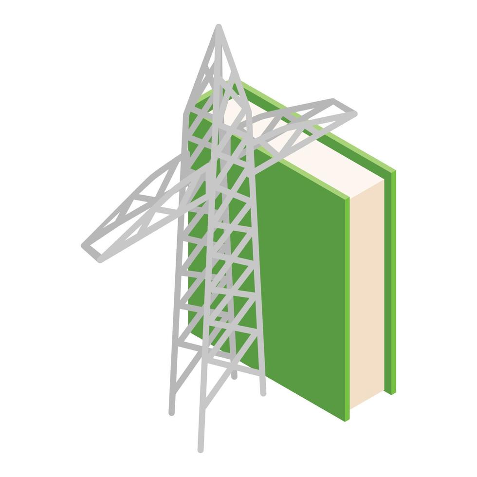 Powerengineer education icon isometric vector. High voltage pole and paper book vector