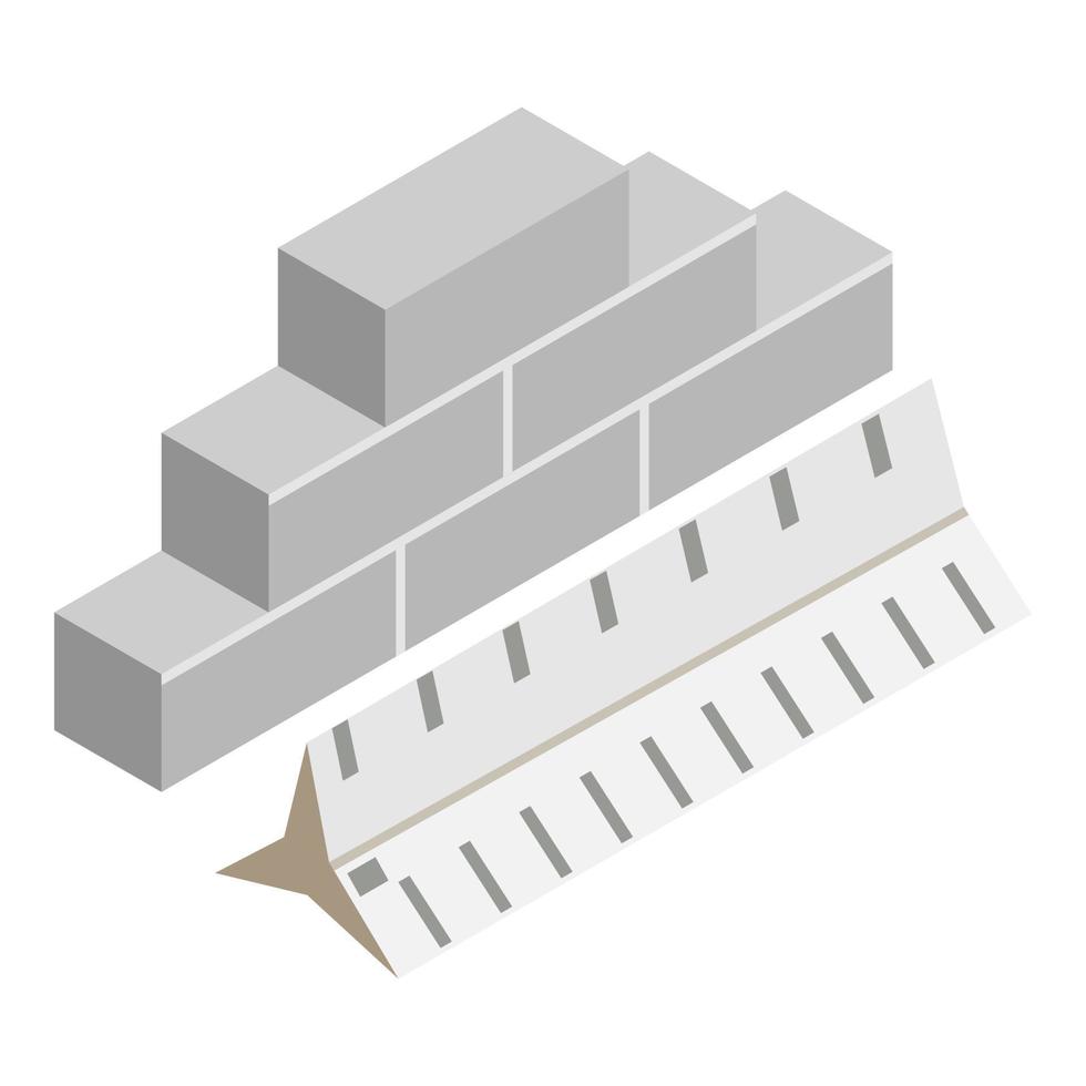 Measuring tool icon isometric vector. Three sided ruler near brick stack icon vector