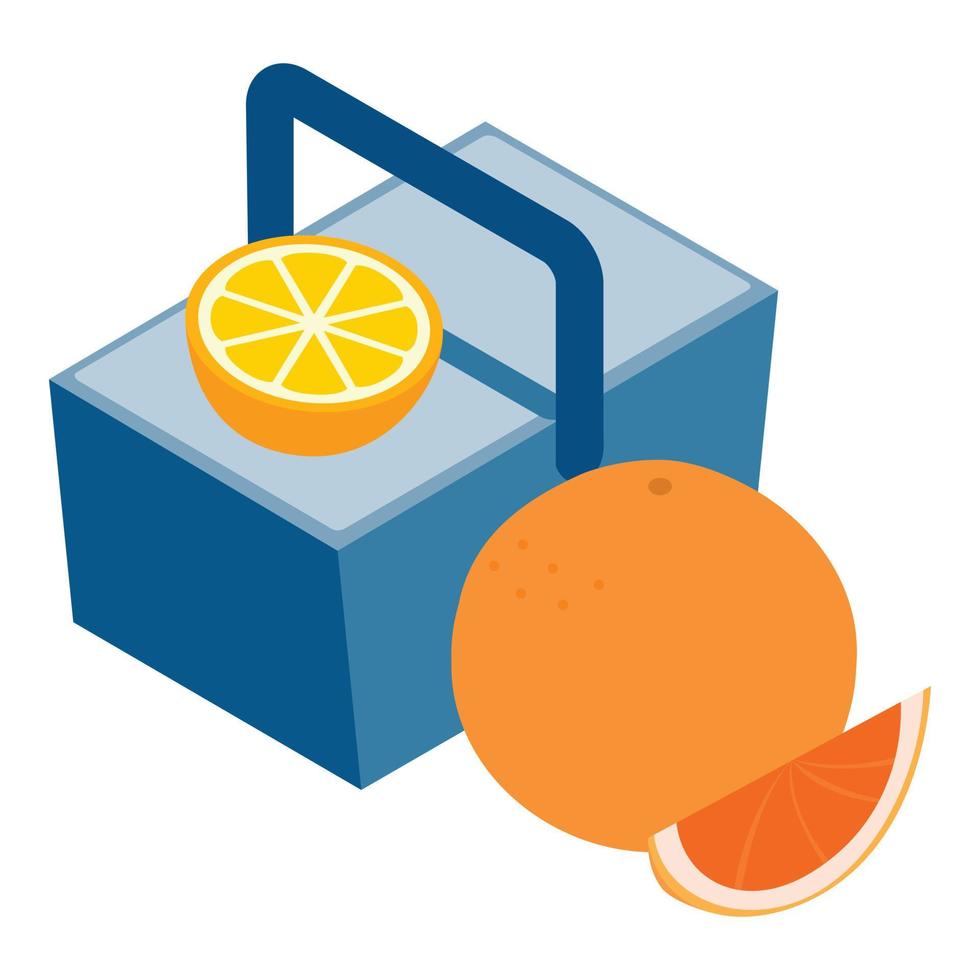 Summer snack icon isometric vector. Closed cooler bag and fresh citrus fruit vector