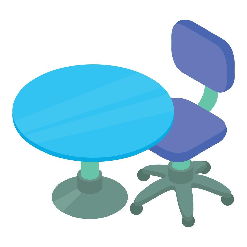 icono de muebles para niños vector isométrico. icono de mesa redonda y silla giratoria suave