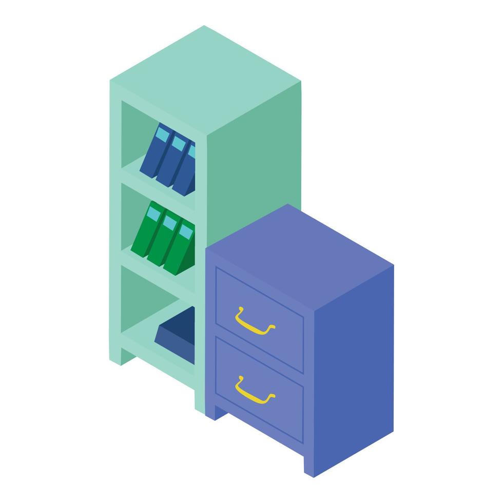 Office cabinet icon isometric vector. Cabinet with shelve and closed locker icon vector