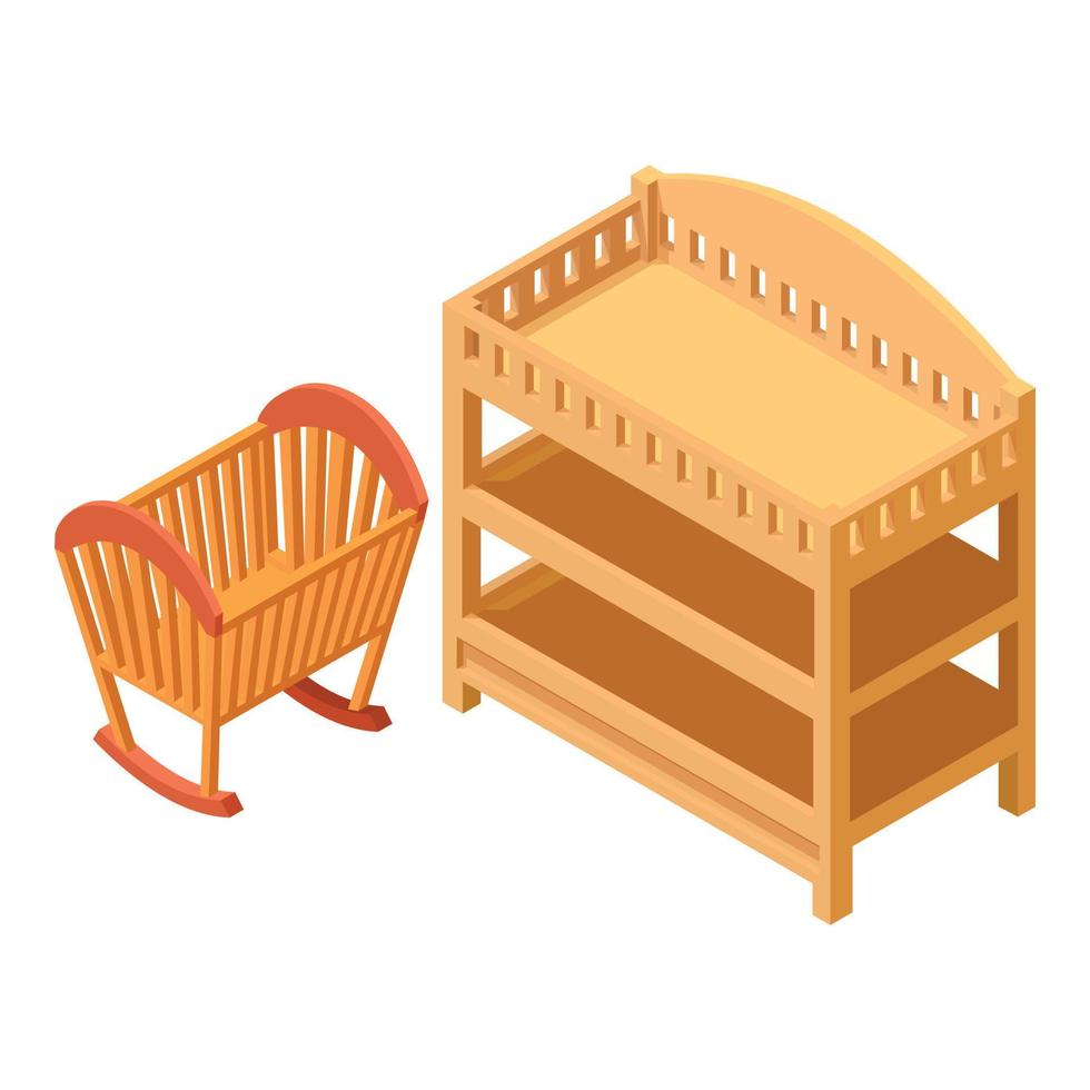 Baby furniture icon isometric vector. New wooden brown cradle and changing table vector