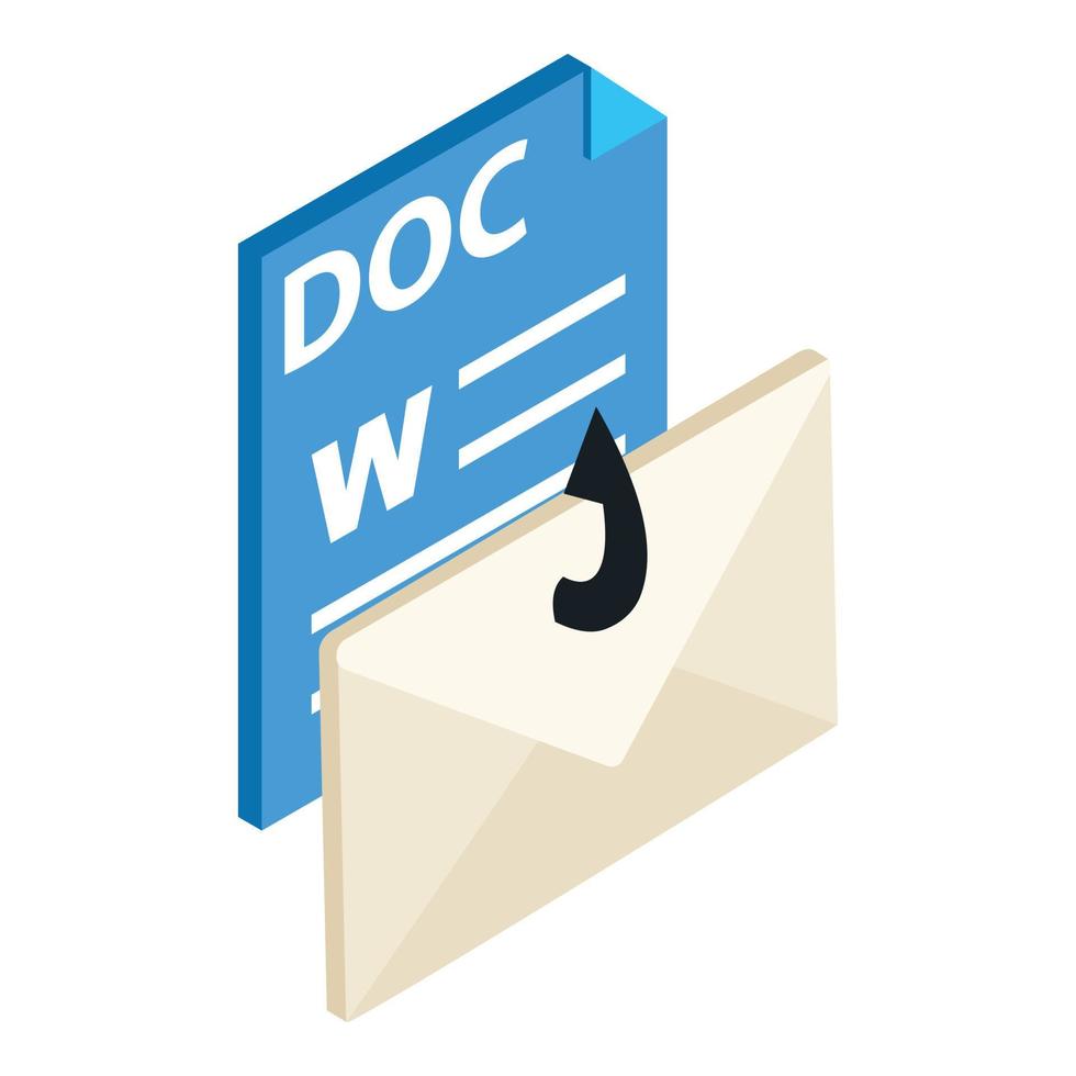 Phishing icon isometric vector. Hooked closed mail envelope and doc file format vector