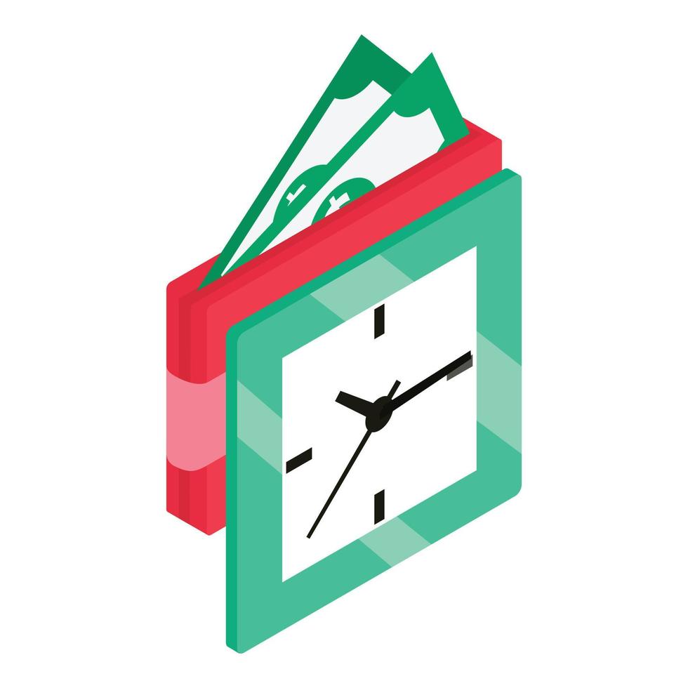 Cashback concept icon isometric vector. Bill wallet with dollar and wall clock vector