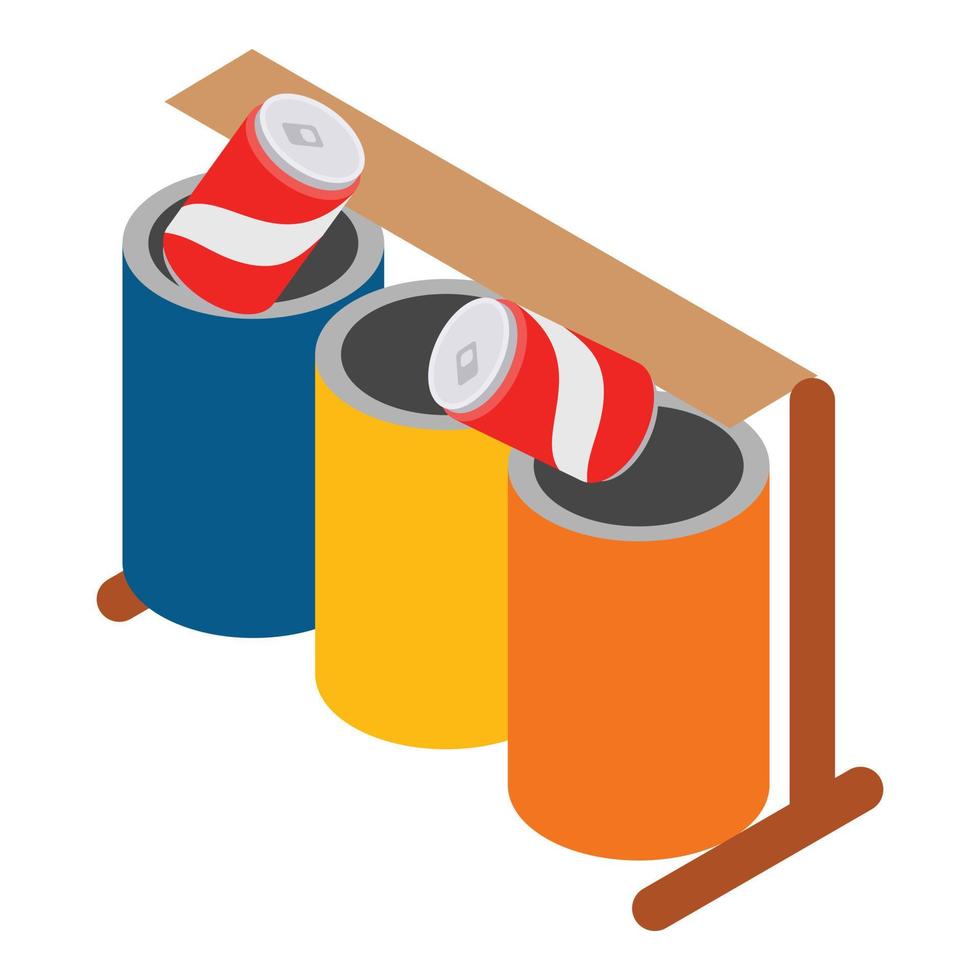 Inorganic waste icon isometric vector. Two multicolored tin can in trash can vector