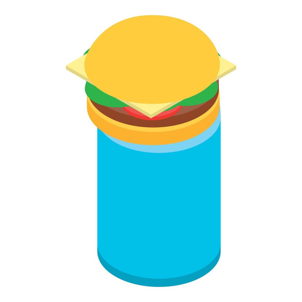 Food garbage icon isometric vector. Classic cheeseburger in street trash can vector