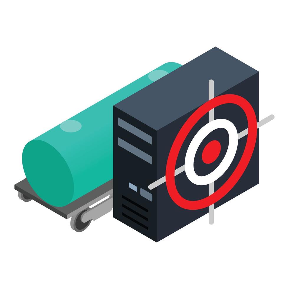 Energy storage icon isometric vector. System unit with target and fuel tank icon vector