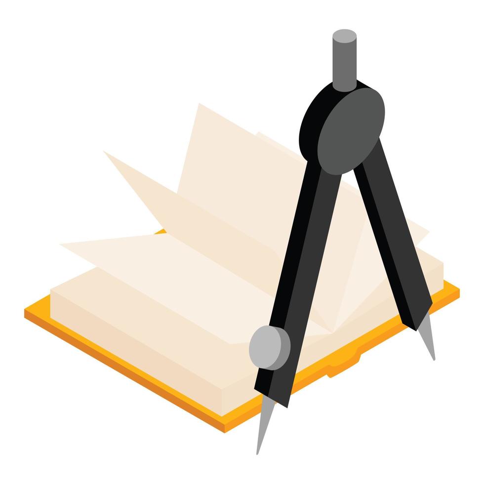 Draftsman education icon isometric vector. Open paper book and drawing compass vector