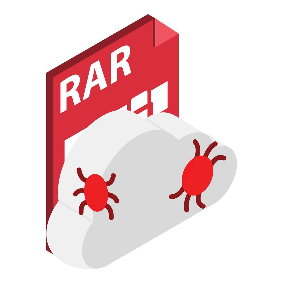 Cloud bug icon isometric vector. Cloud with software bug and rar file icon vector