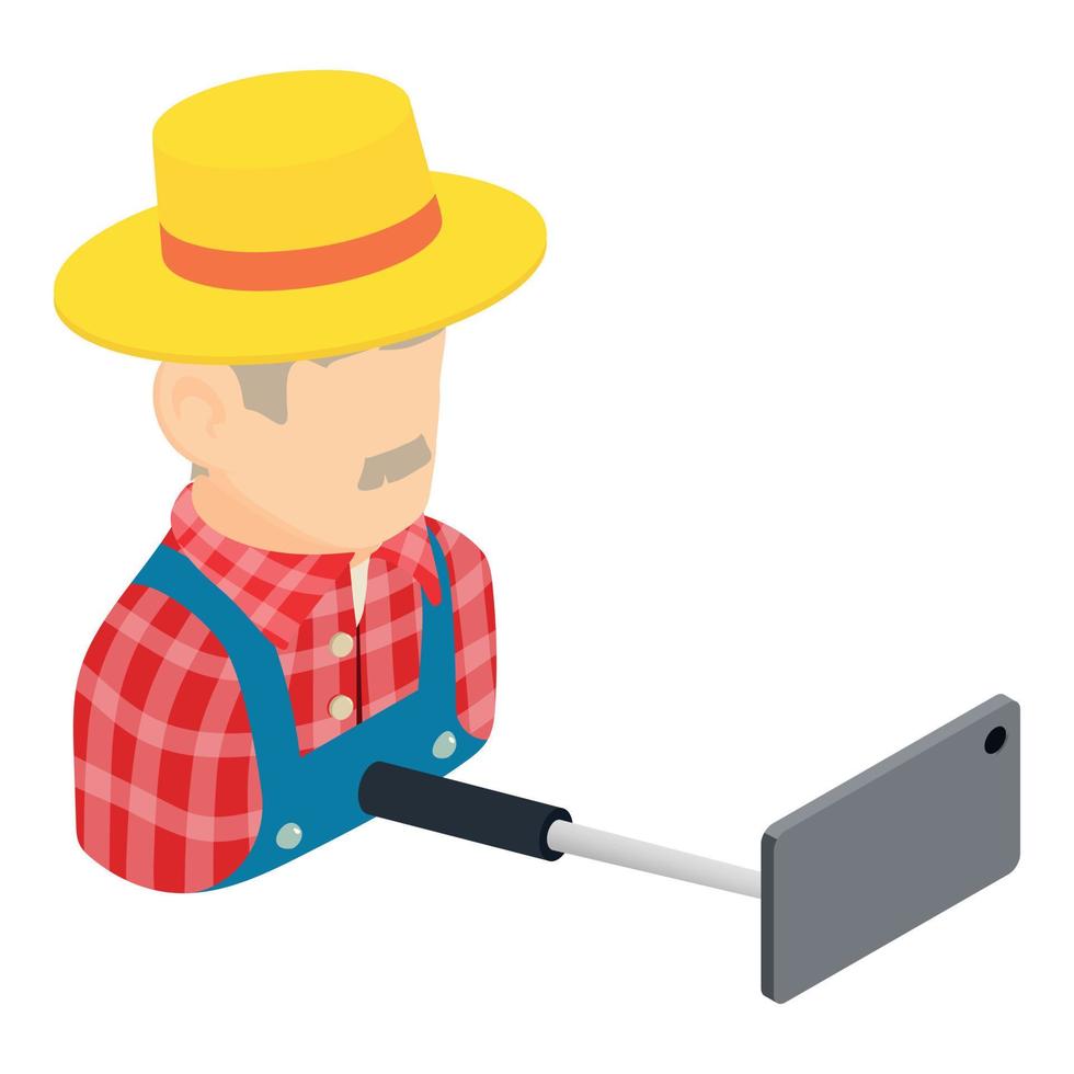 Farmer selfie icon isometric vector. Man taking selfie photo on smartphone icon vector
