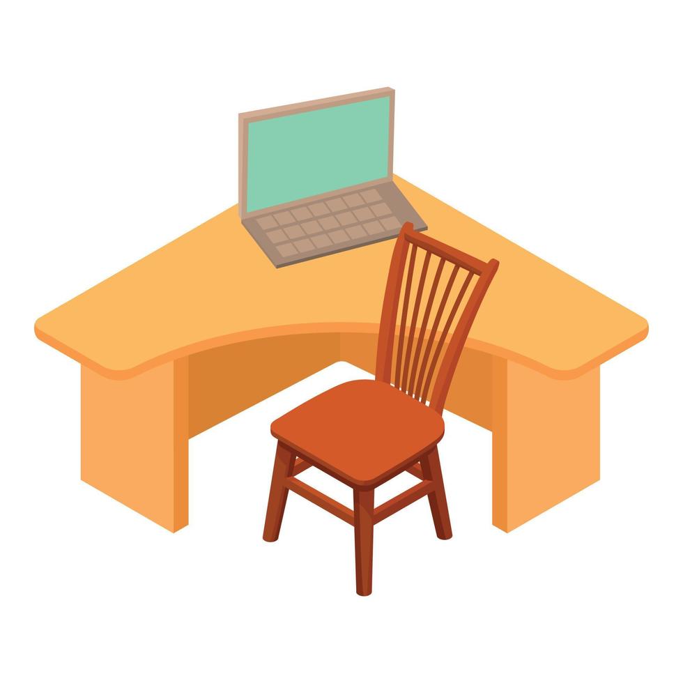 Home workplace icon isometric vector. Work desk with laptop and wooden chair vector