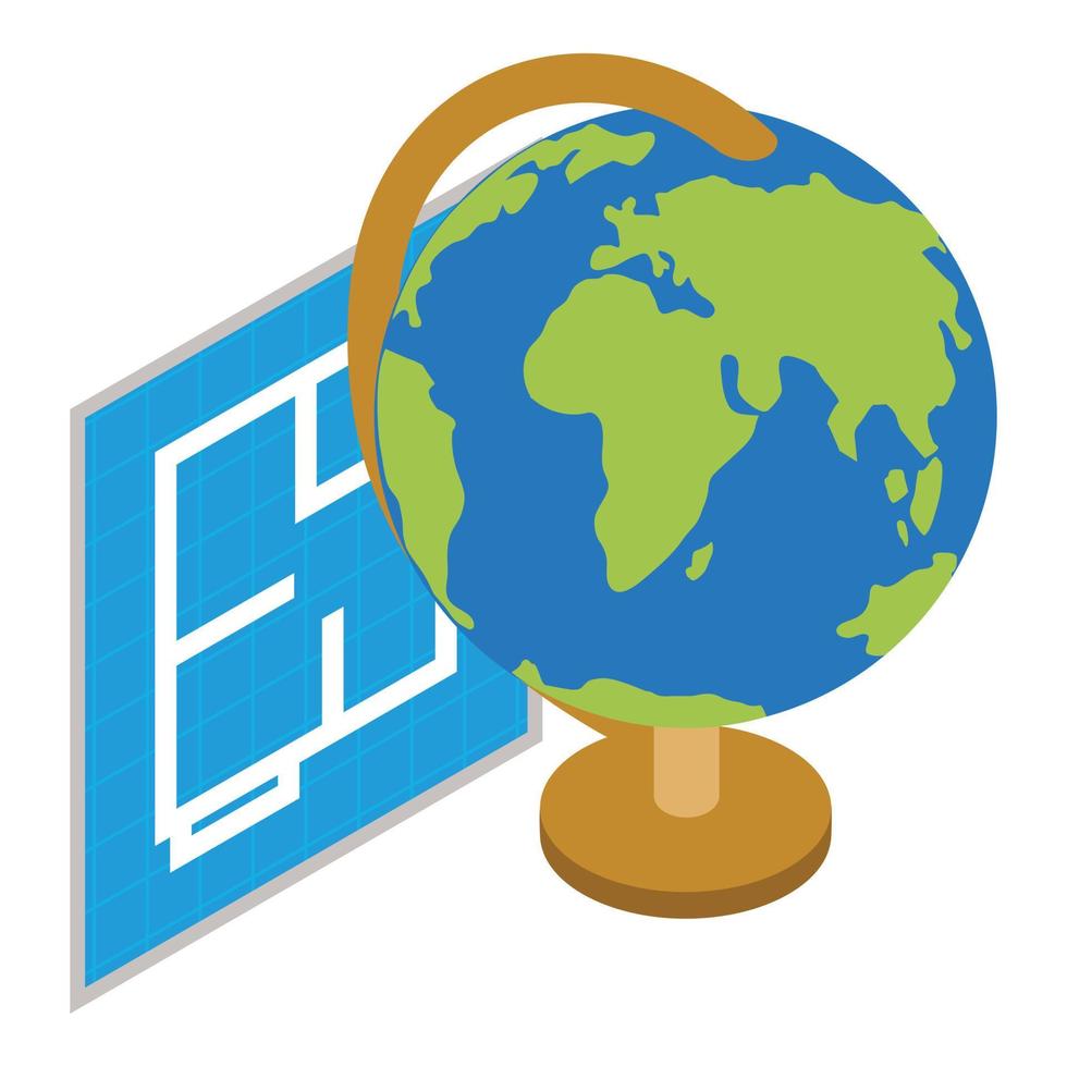 School equipment icon isometric vector. Blueprint background school world globe vector