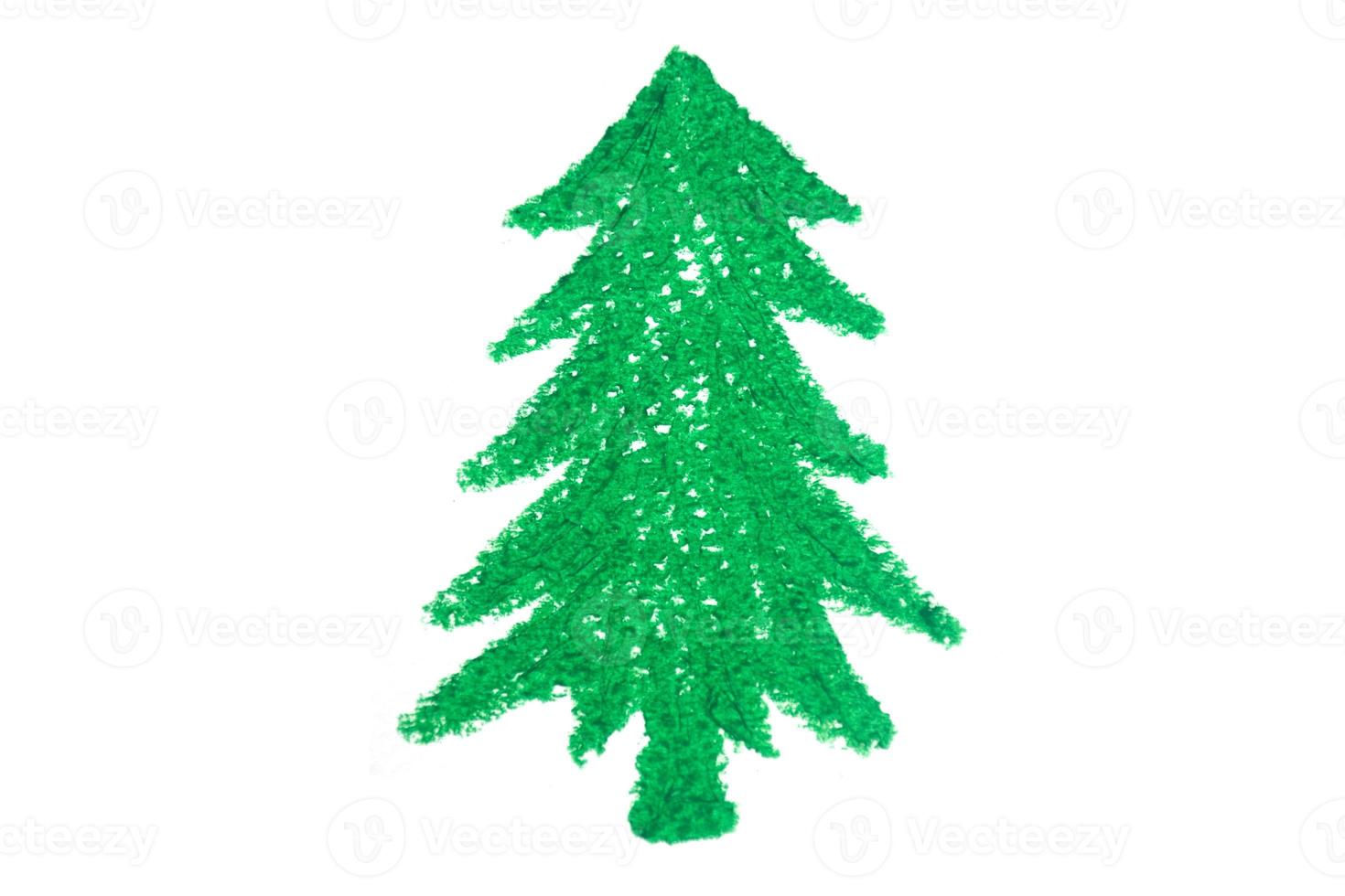 Christmas tree crayon paint isolated on white background photo