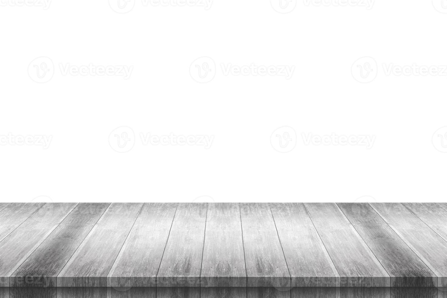 Empty white wooden table top isolated on white background photo
