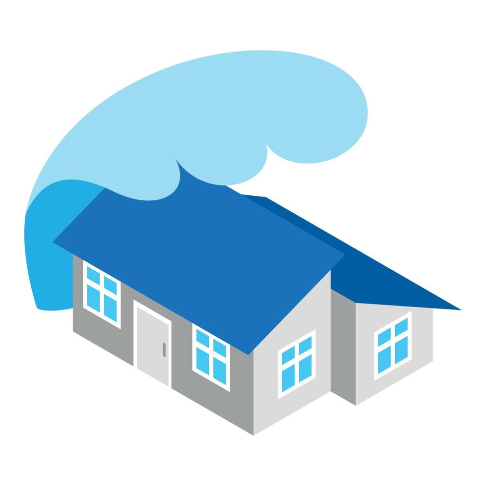 Tsunami icon isometric vector. Big wave of tsunami over residential house icon vector