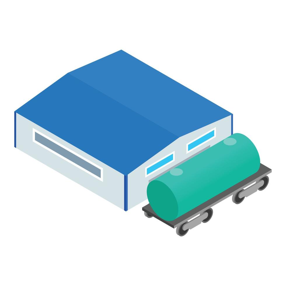 Fuel transportation icon isometric vector. Fuel tank near hangar building icon vector