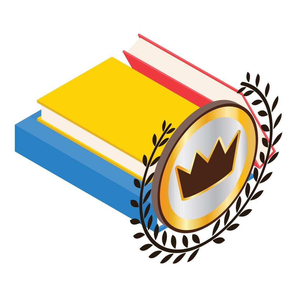 Favorite book icon isometric vector. Three colorful closed book and crown icon vector