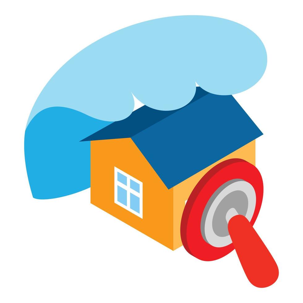 Tsunami icon isometric vector. Big wave of tsunami over residential house icon vector