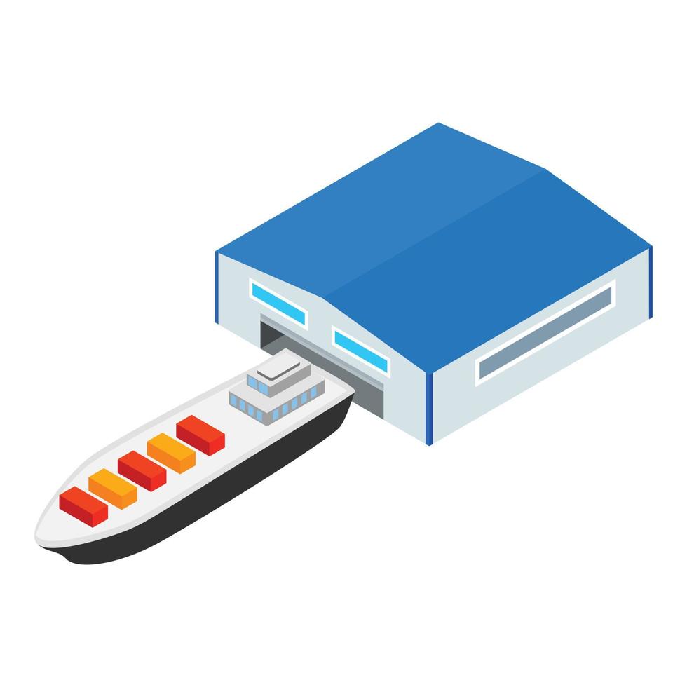 Cargo ship icon isometric vector. Large modern container ship near pavilion icon vector