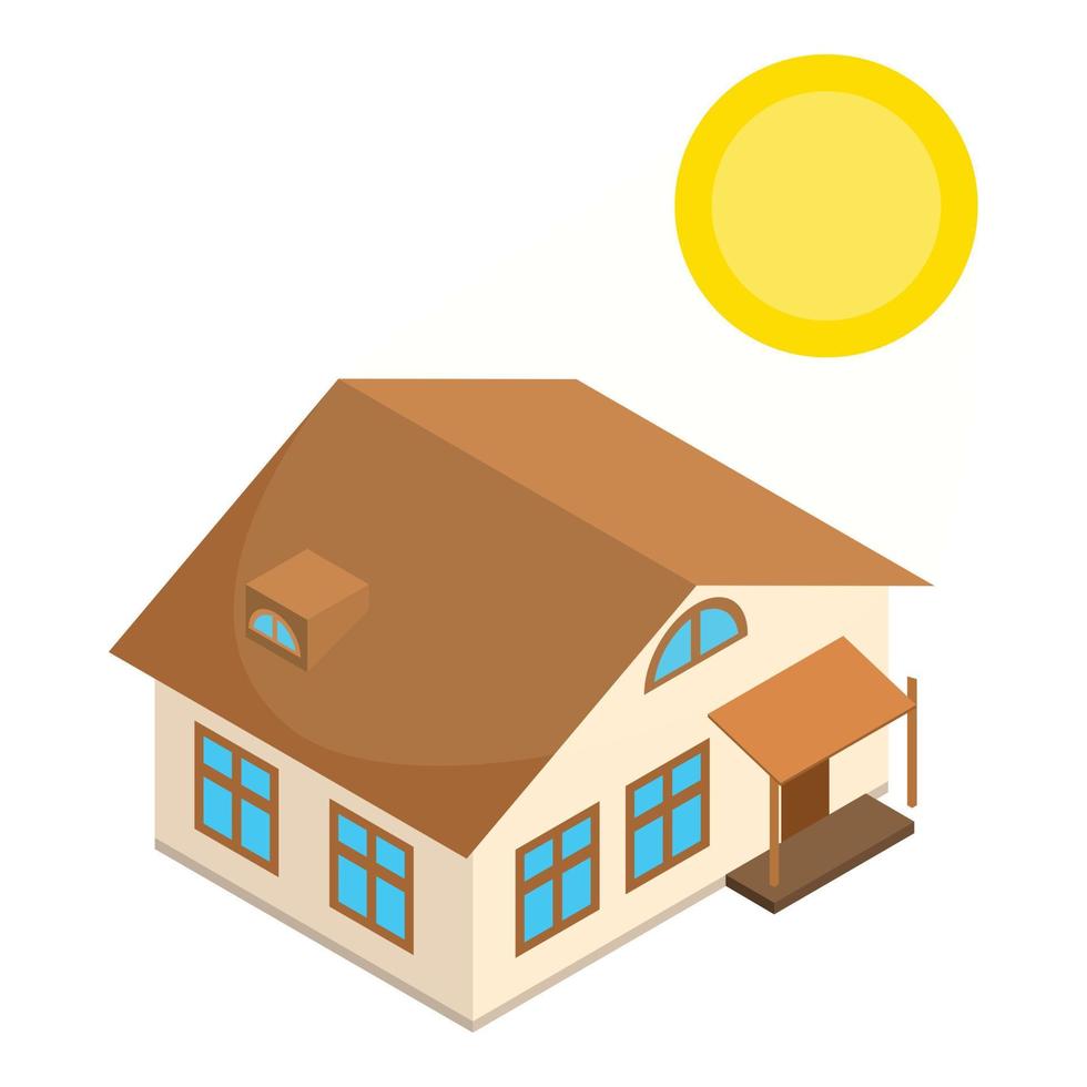 Solar activity icon isometric vector. Residential building and bright sun icon vector