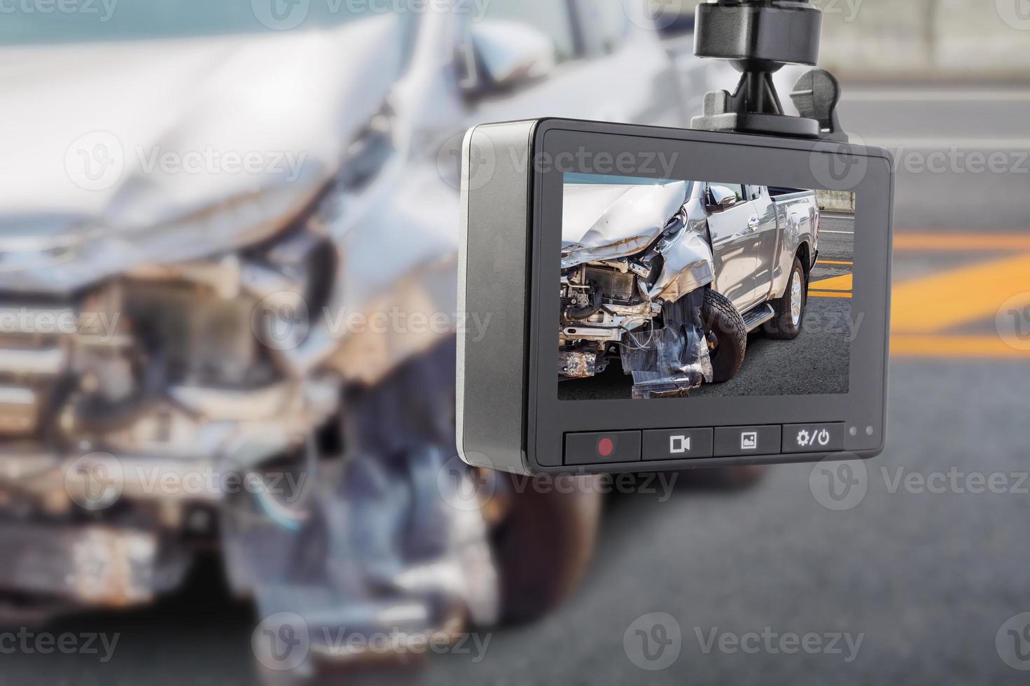 Car CCTV camera video recorder with car crash accident on the road photo