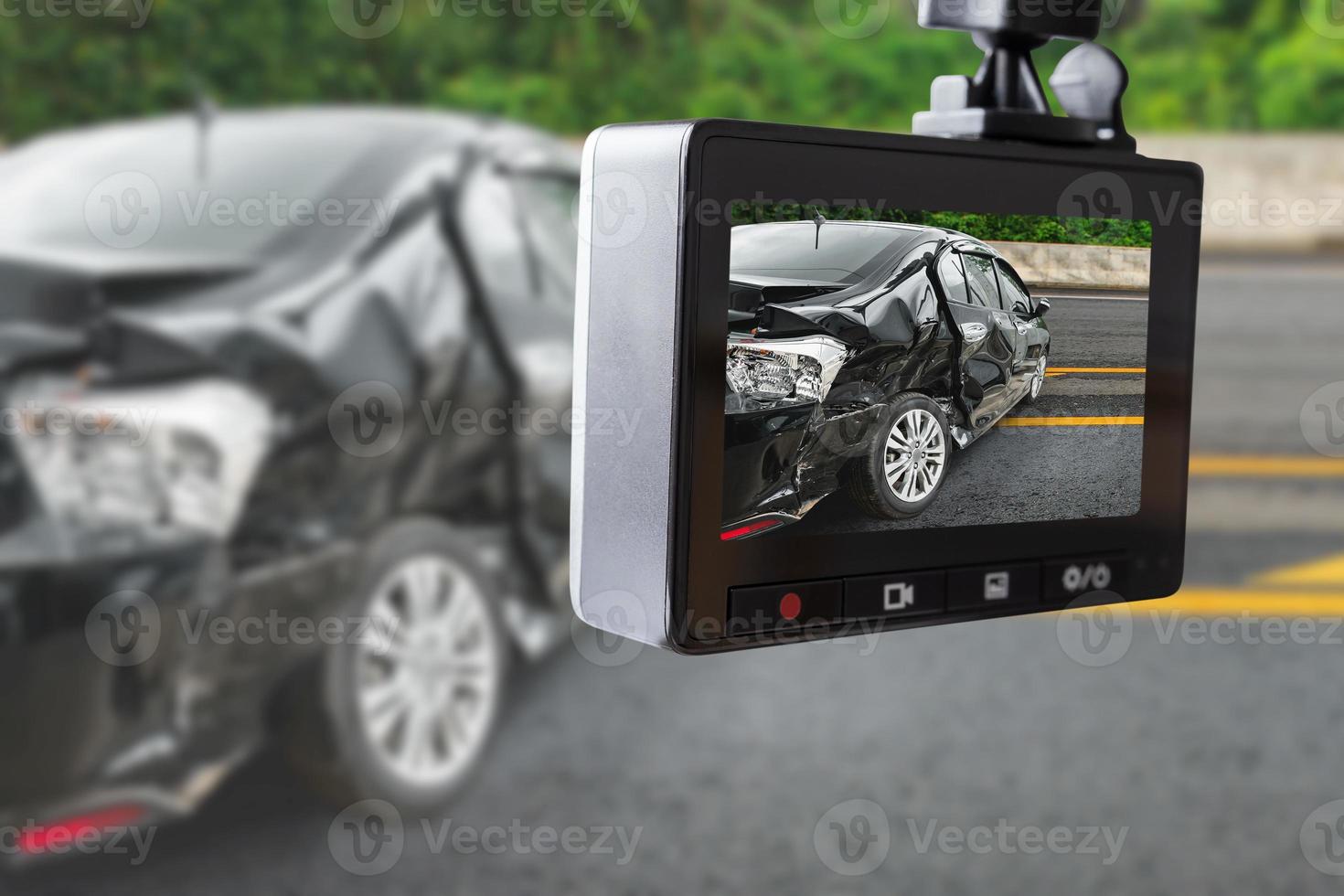 Car CCTV camera video recorder with car crash accident on the road photo