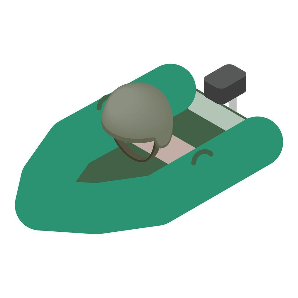 Inflatable boat icon isometric vector. Inflatable dinghy and military helmet vector