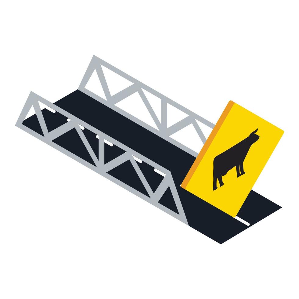 icono de advertencia de ganado vector isométrico. puente y señal de tráfico de advertencia