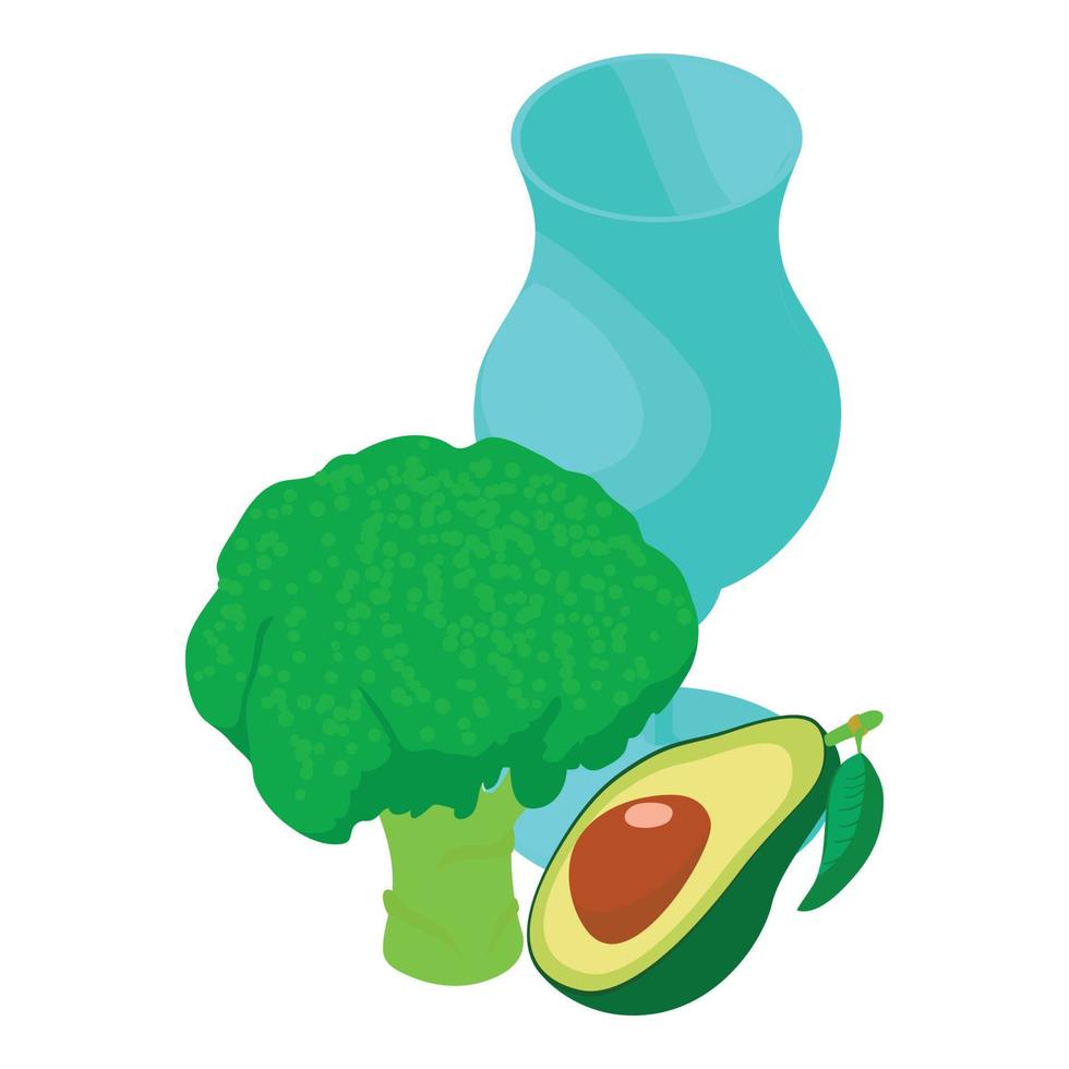 icono de batido verde vector isométrico. icono de brócoli y aguacate de copa de vidrio