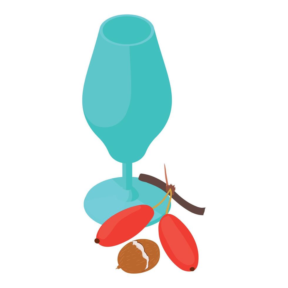 Useful drink icon isometric vector. Stemmed glass red barberry and coconut icon vector