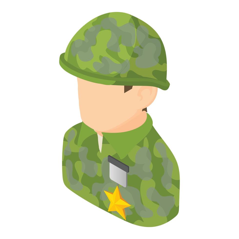 vector isométrico del icono del hombre militar. uniforme de camuflaje de soldado con insignia de estrella