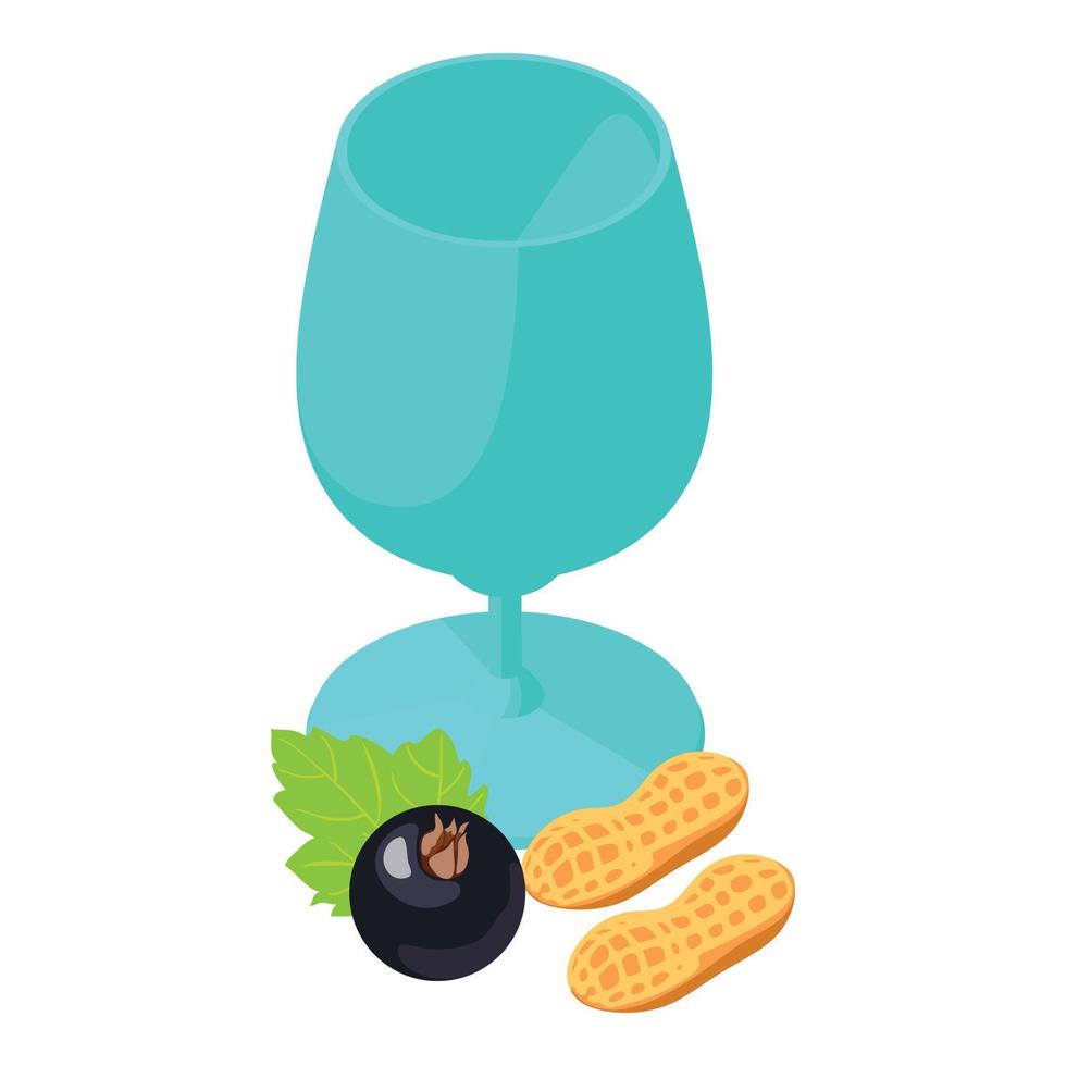 Healthy drink icon isometric vector. Glass goblet black currant and peanut icon vector