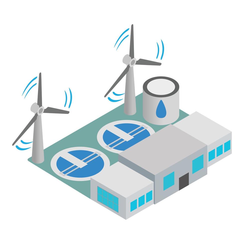 icono de infraestructura ecológica vector isométrico. depuradora y molino de viento