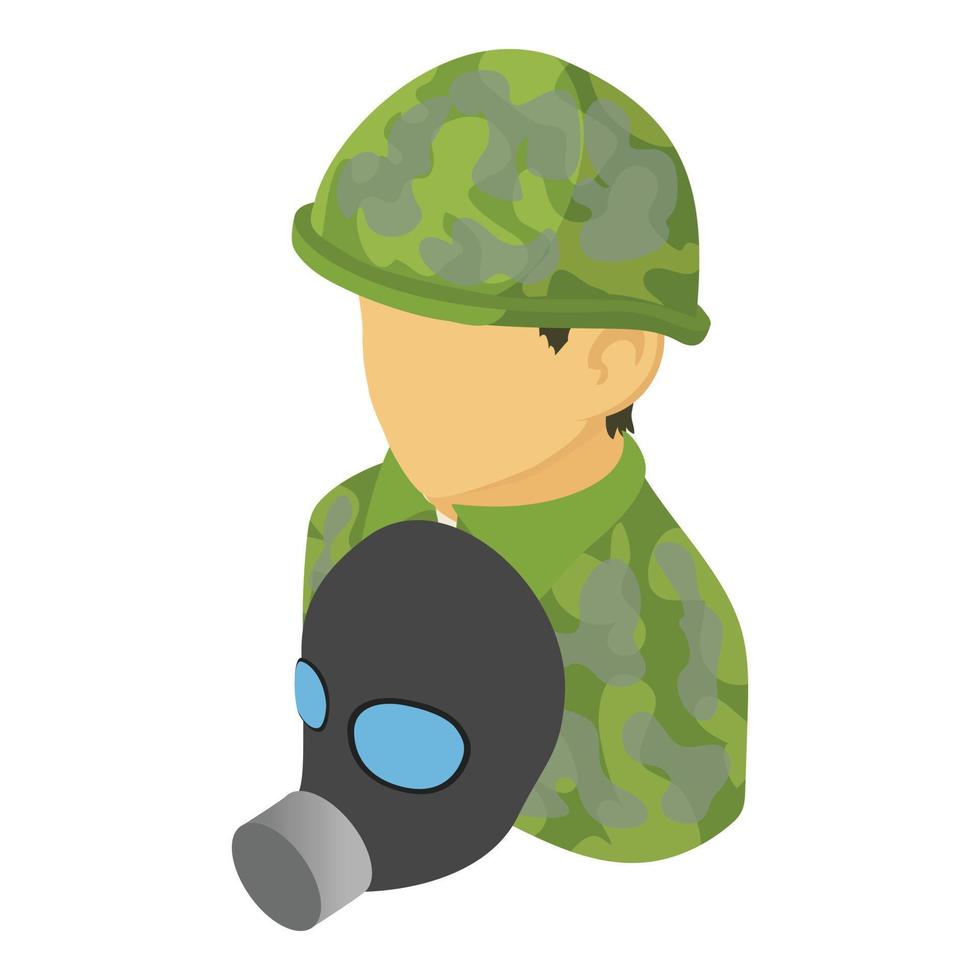 icono de protección especial vector isométrico. militar con casco y careta antigás