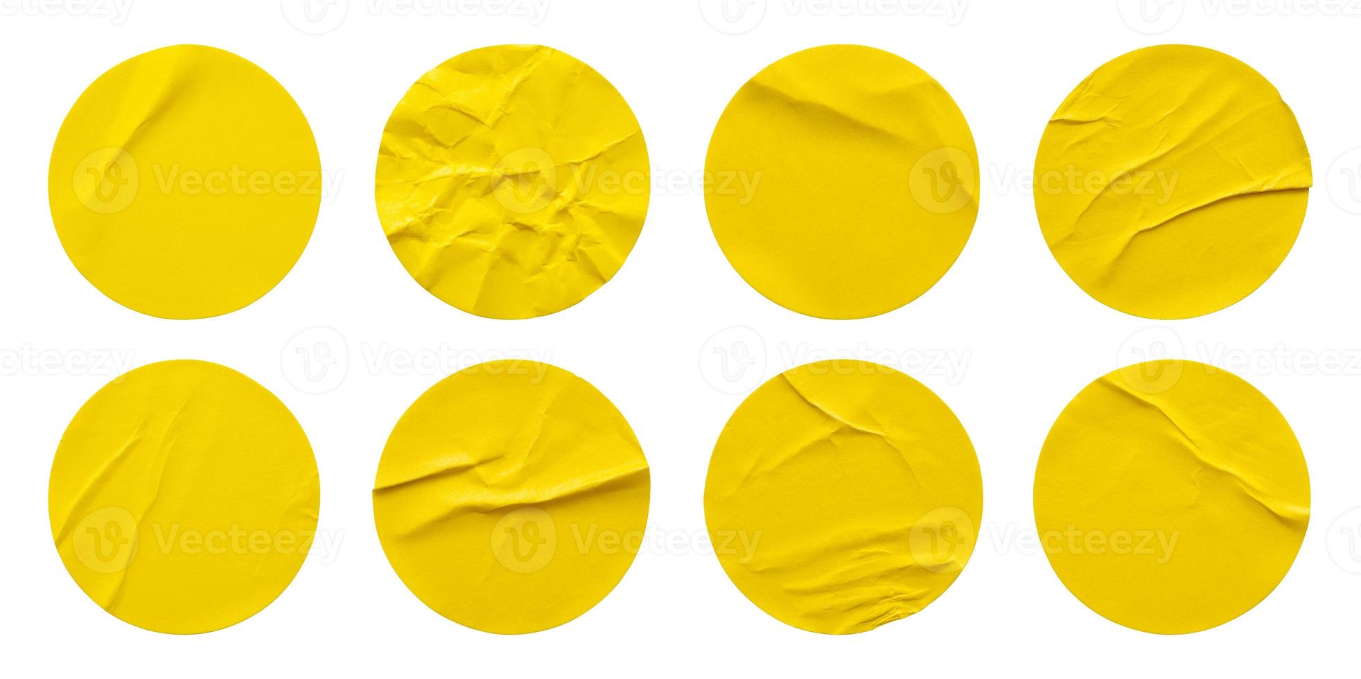 Yellow round paper sticker label set isolated on white background photo