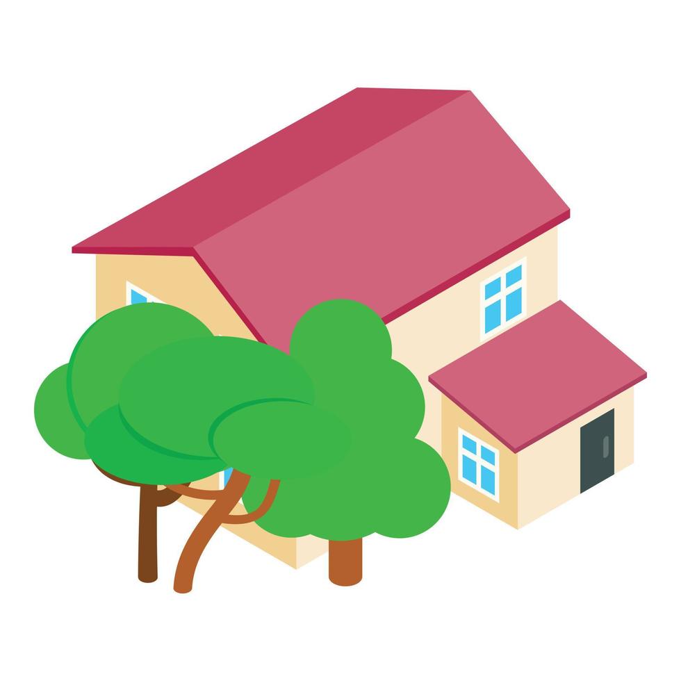 Apartment house icon isometric vector. Modern two storey building and green tree vector