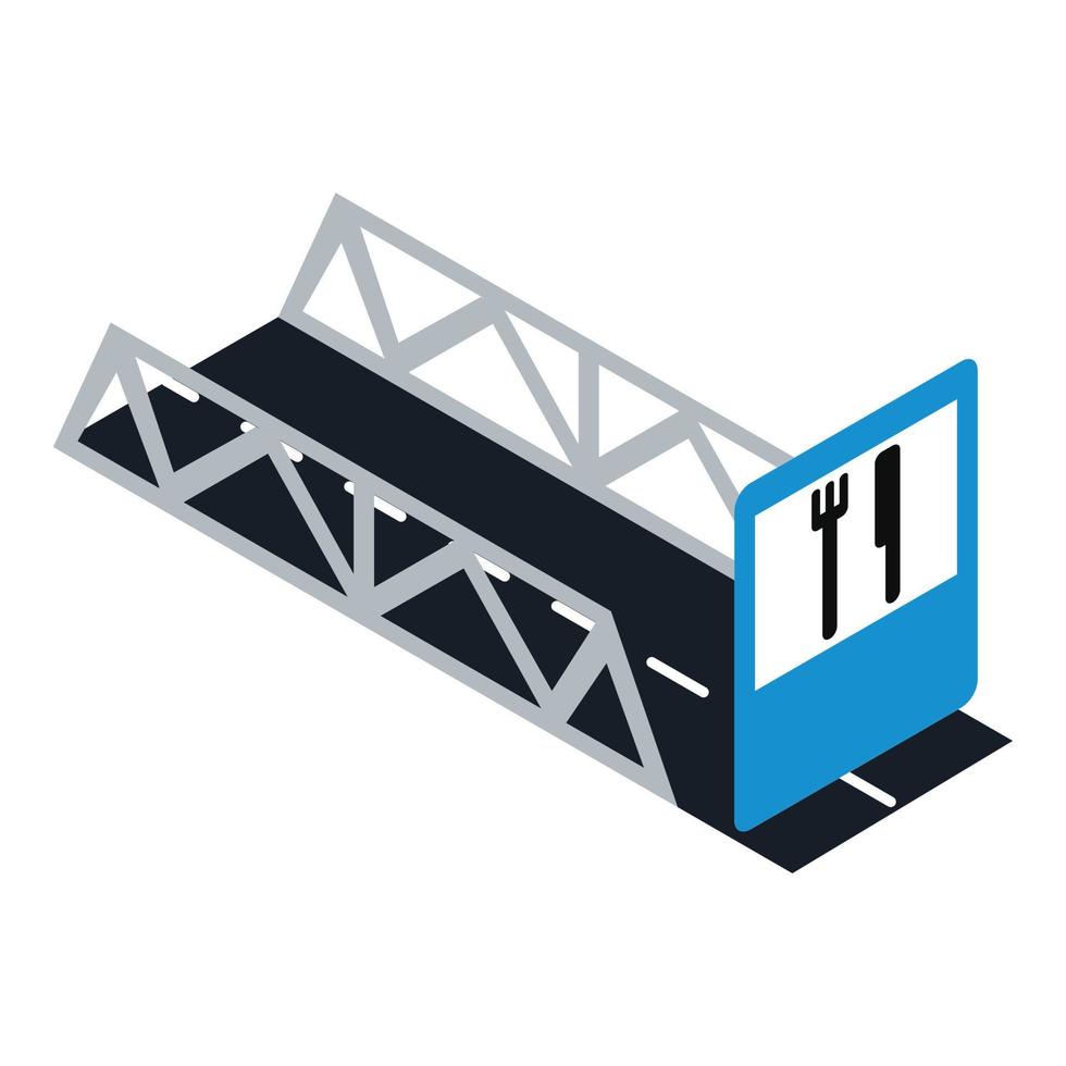 icono de signo de restaurante vector isométrico. puente de carretera y señal de tráfico de servicio