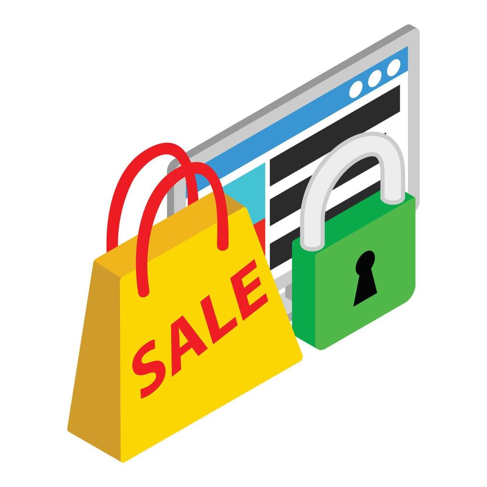 Private sale icon isometric vector. Package with inscription sale and padlock vector