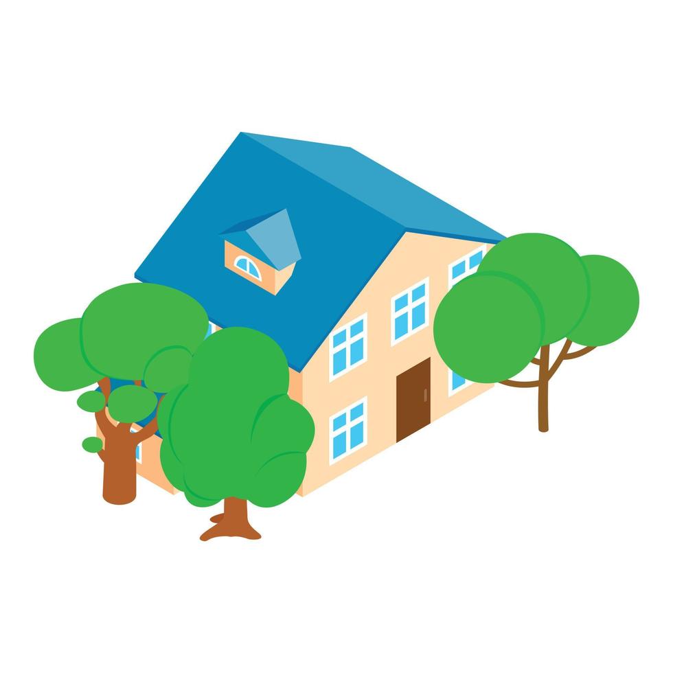 Mansion icon isometric vector. Large two storey building and deciduous tree icon vector