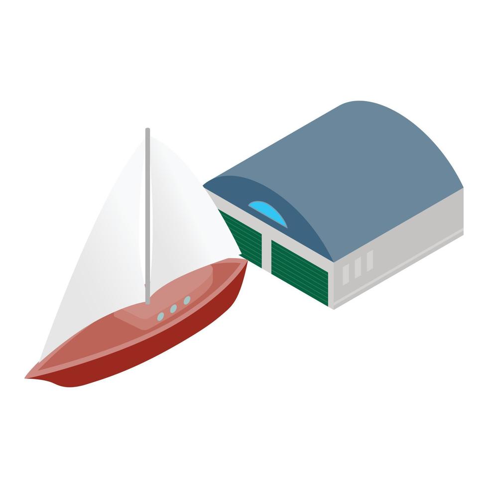 Sailing yacht icon isometric vector. New beautiful sailboat near pavilion icon vector