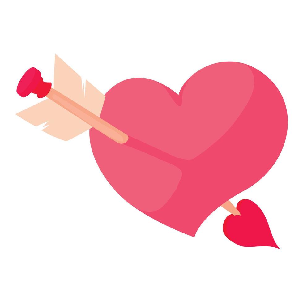 Pink heart with arrow icon, cartoon style vector