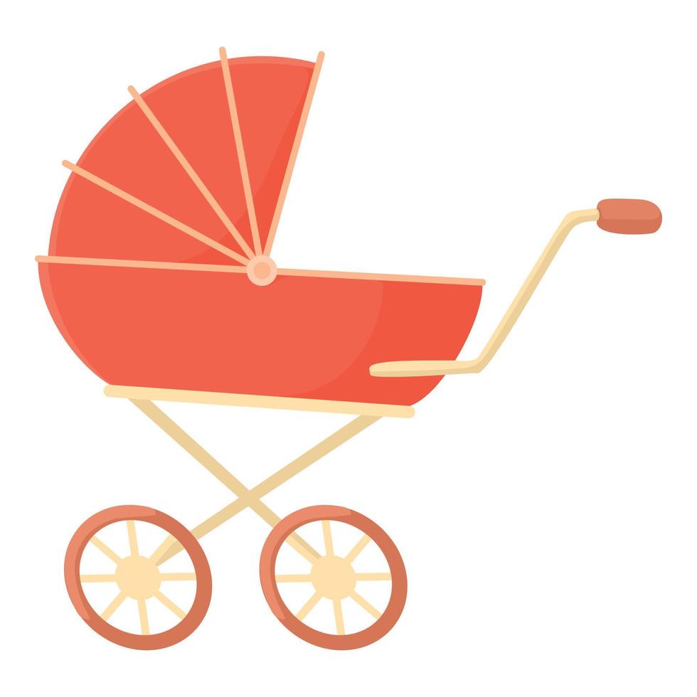 Red baby stroller icon, cartoon style vector