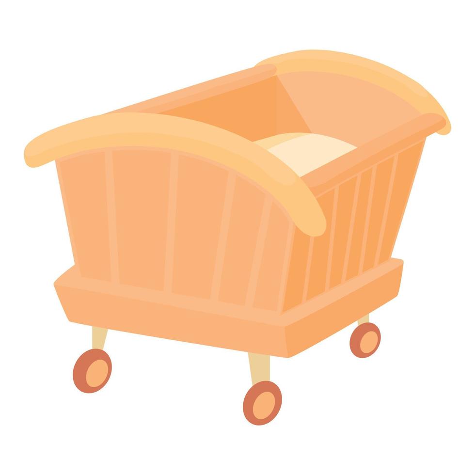 Wooden baby cot icon, cartoon style vector