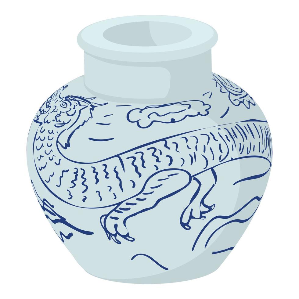 Chinese vase icon, cartoon style vector