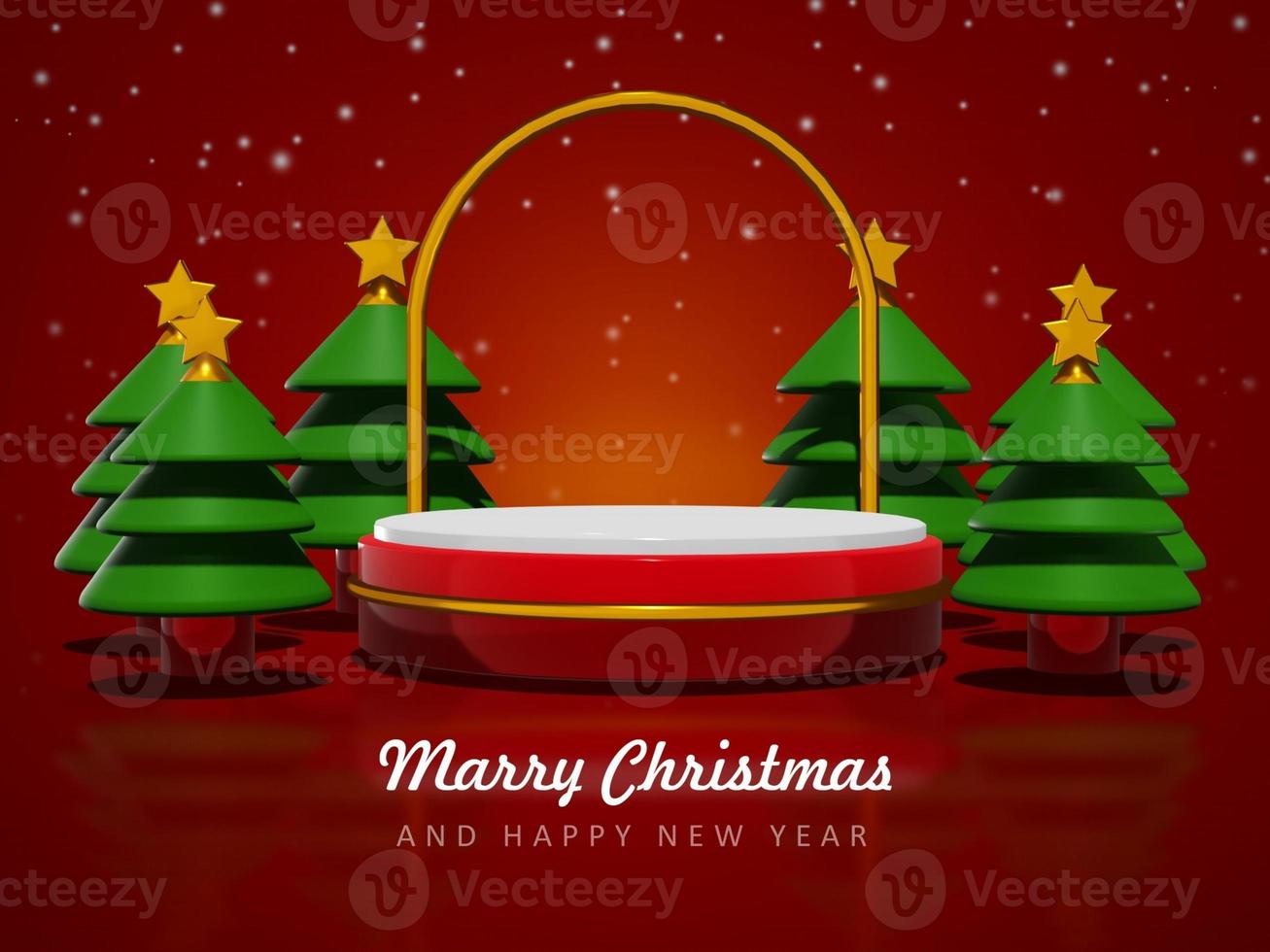 Merry christmas and happy new year with 3d empty podium and christmas ornaments background photo