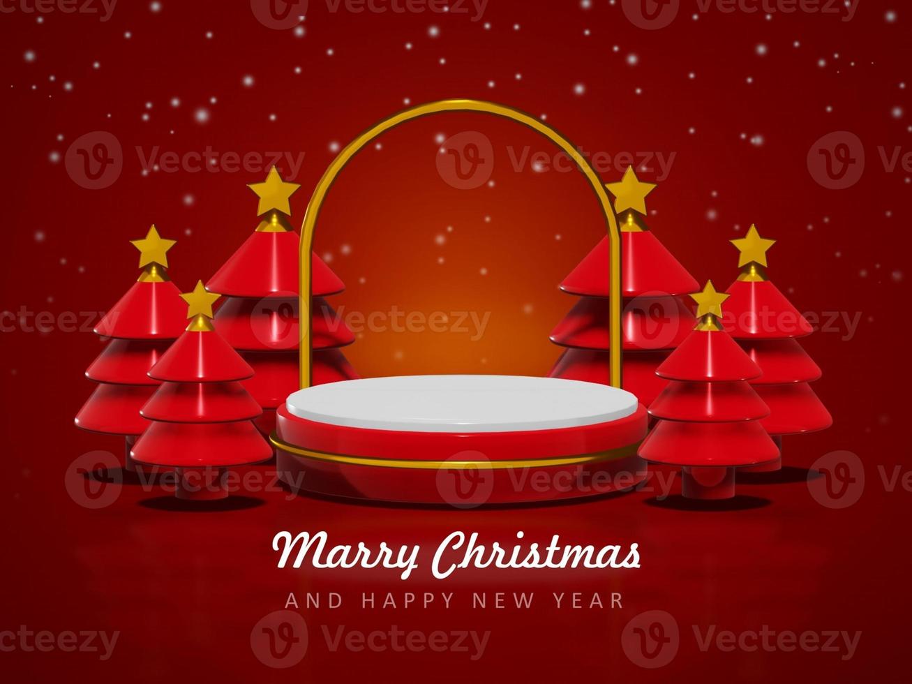 Merry christmas and happy new year with 3d empty podium and christmas ornaments background photo