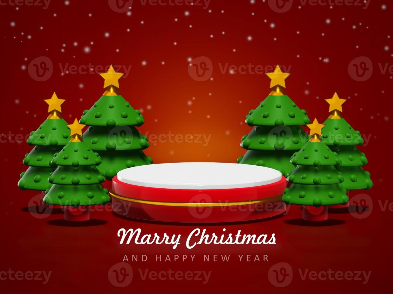 Merry christmas and happy new year with 3d empty podium and christmas ornaments background photo